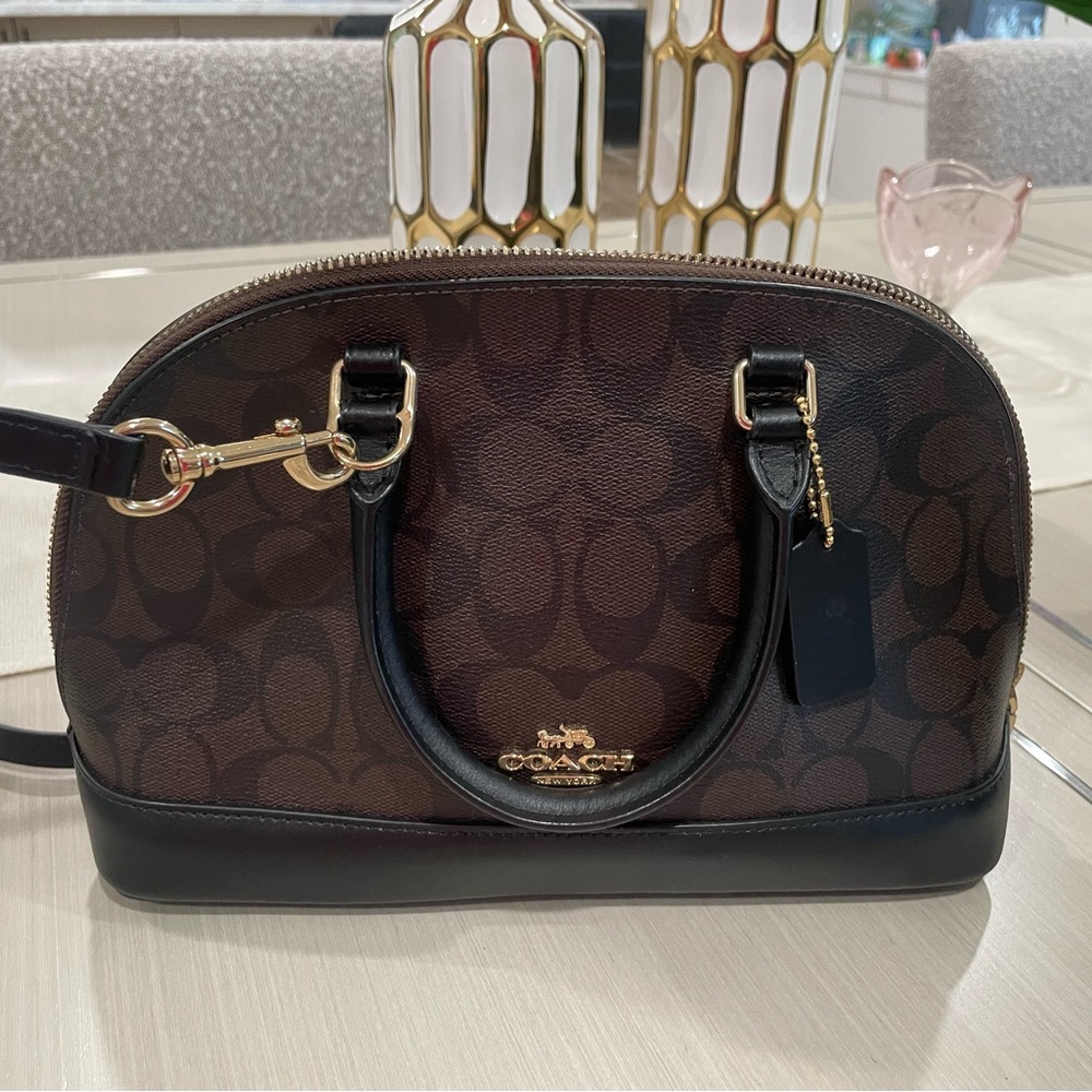 COACH Brown and Black Signature Dome Satchel small